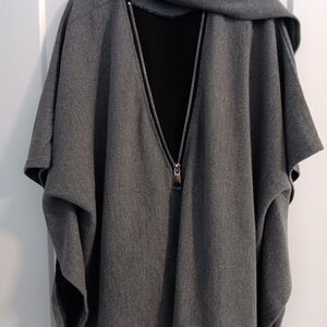 Red Coral Zippered Cape With Scarf